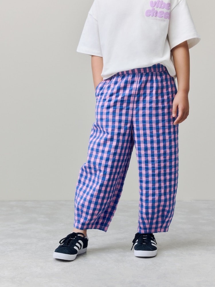 Purple Gingham Pull On Barrel Trousers (3-16yrs) - Image 1 of 8 Purple Gingham Pull On Barrel Trousers (3-16yrs) - Image 1 of 8