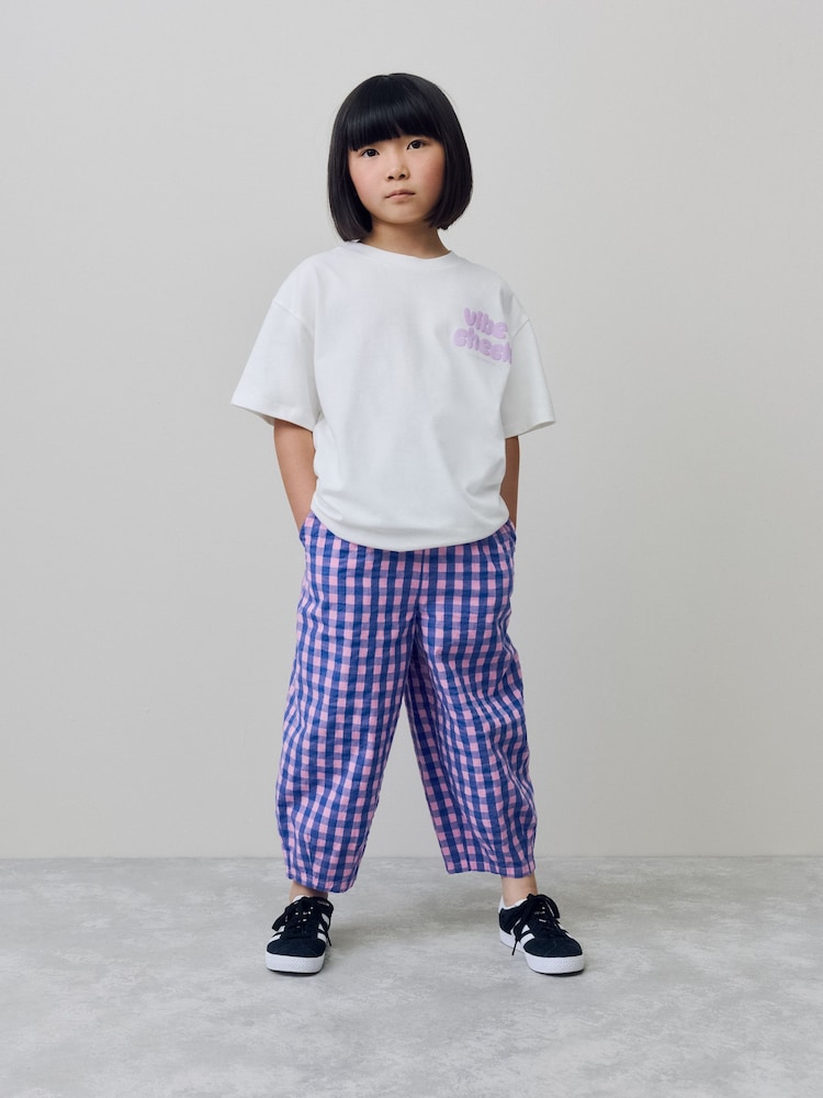 Purple Gingham Pull On Barrel Trousers (3-16yrs) - Image 2 of 8 Purple Gingham Pull On Barrel Trousers (3-16yrs) - Image 2 of 8