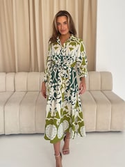 Girl In Mind Green Isabella Tie Front Shirt Dress - Image 1 of 6