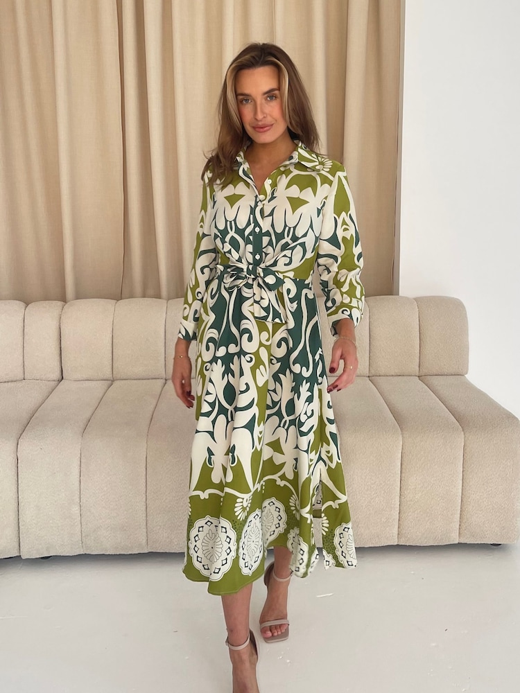 Girl In Mind Green Isabella Tie Front Shirt Dress - Image 1 of 6