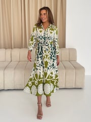 Girl In Mind Green Isabella Tie Front Shirt Dress - Image 2 of 6