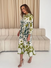 Girl In Mind Green Isabella Tie Front Shirt Dress - Image 3 of 6