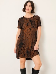 FatFace Simone Black Layered Animal Jersey Dress - Image 1 of 5