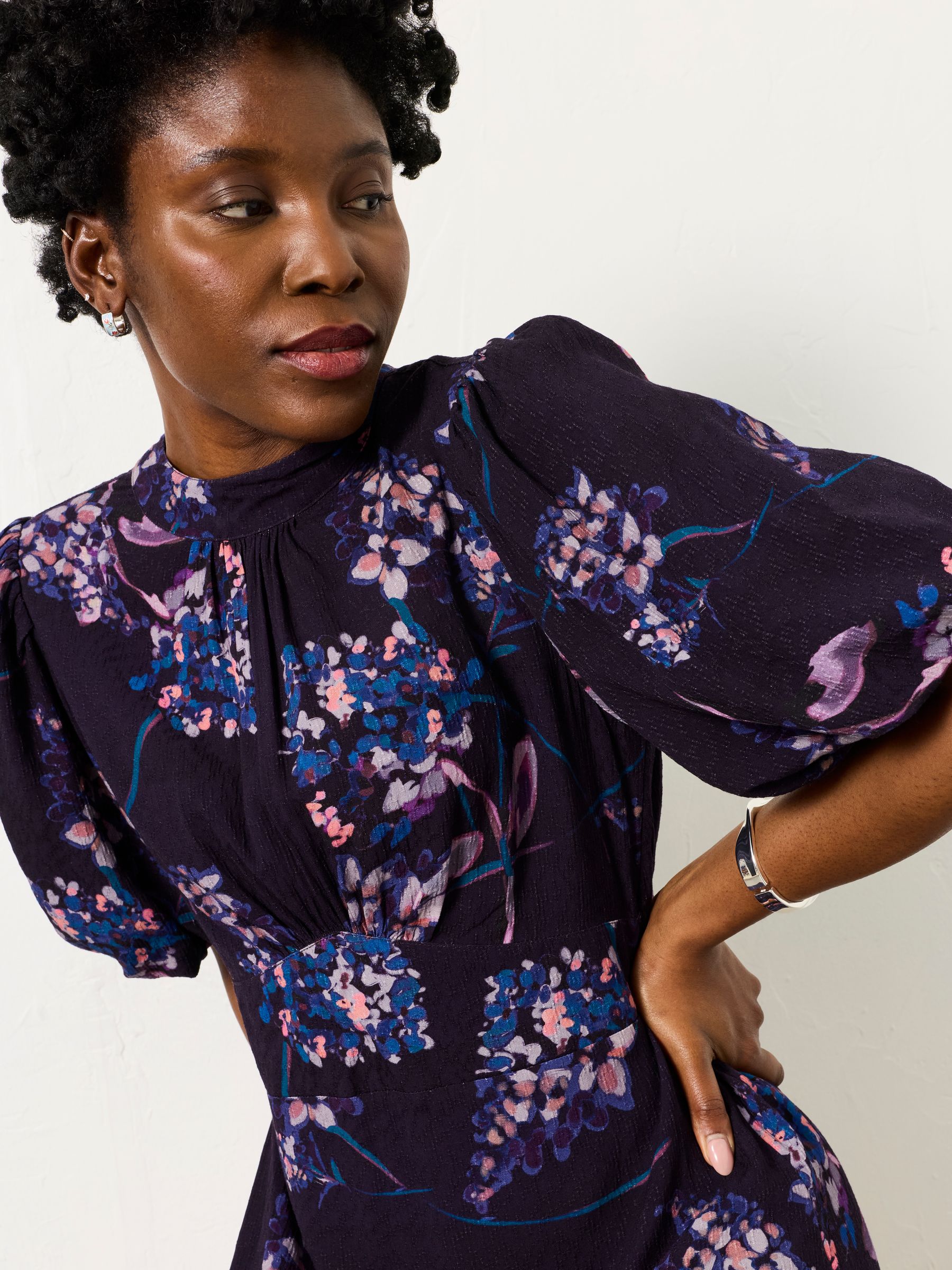 Buy FatFace Mila Dark Purple Heritage Floral Midi Dress from the