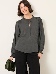 FatFace Lucy Black Pin Spot Blouse - Image 1 of 6