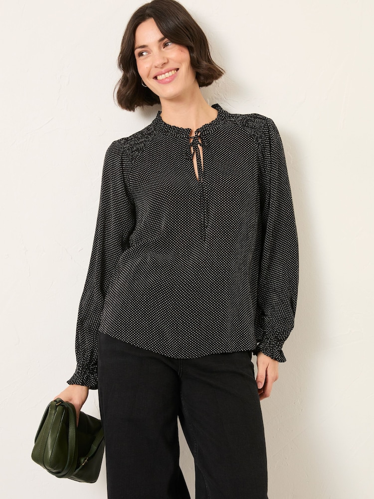 FatFace Lucy Black Pin Spot Blouse - Image 1 of 6
