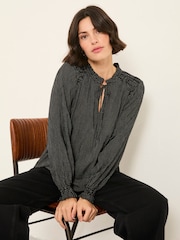 FatFace Lucy Black Pin Spot Blouse - Image 4 of 6