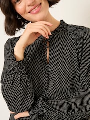 FatFace Lucy Black Pin Spot Blouse - Image 5 of 6