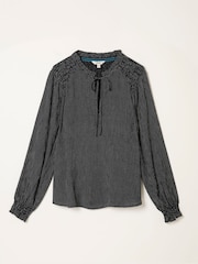 FatFace Lucy Black Pin Spot Blouse - Image 6 of 6