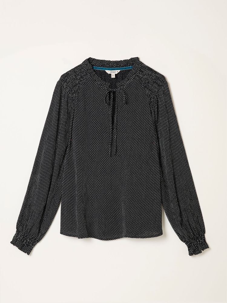 FatFace Lucy Black Pin Spot Blouse - Image 6 of 6