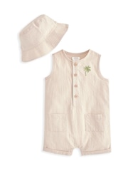 Mamas & Papas Orange Embroidered Stripe Romper and Hat Set - Image 1 of 5