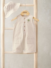 Mamas & Papas Orange Embroidered Stripe Romper and Hat Set - Image 4 of 5
