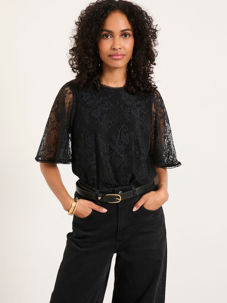 FatFace Claudi Black Lace Blouse - Image 1 of 7