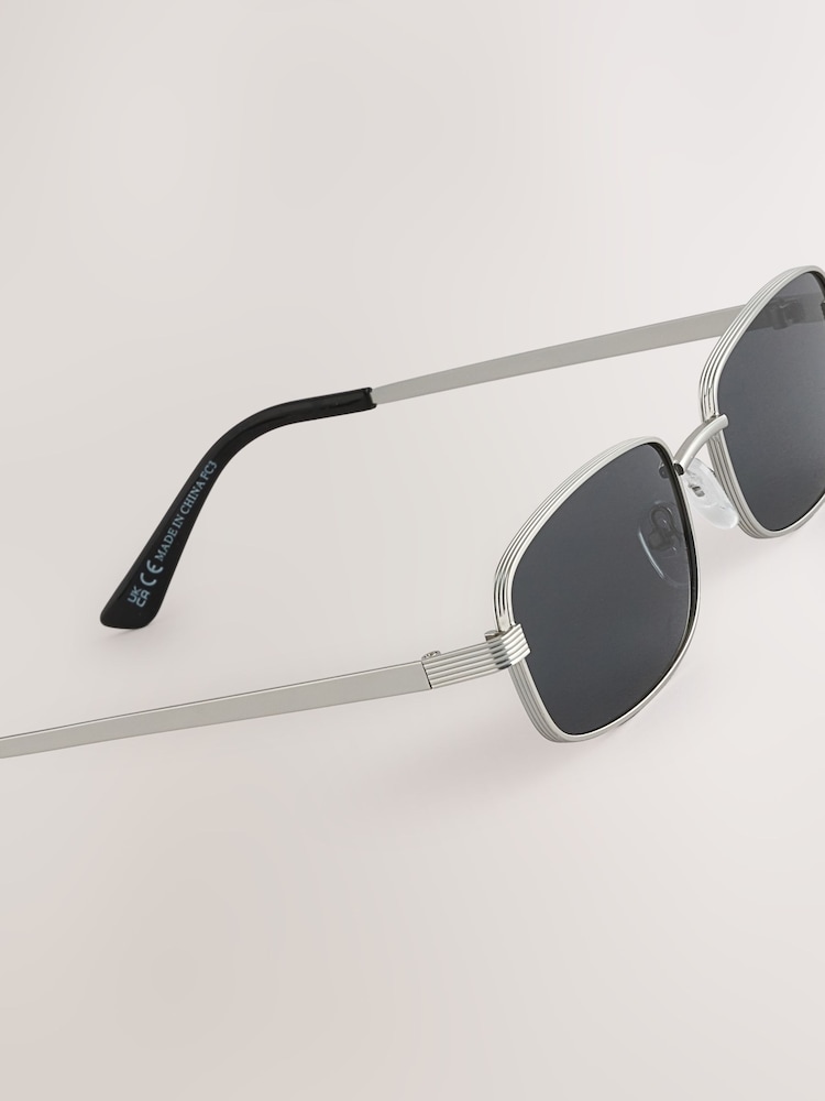 Silver Metal Rectangular Sunglasses - Image 5 of 5