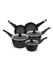 Prestige 5 Piece Black Thermosmart Induction Cookware Set 161820cm Saucepans With Toughened Glass Lids And 2024cm Frypans - Image 1 of 7