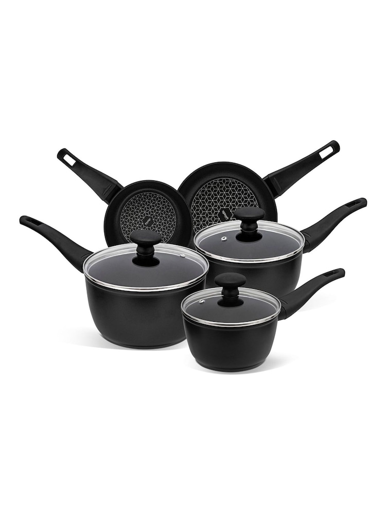 Prestige 5 Piece Black Thermosmart Induction Cookware Set 161820cm Saucepans With Toughened Glass Lids And 2024cm Frypans - Image 1 of 7
