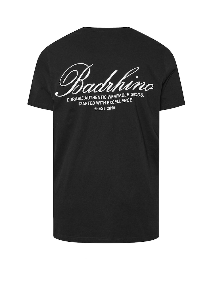 BadRhino Big & Tall Black Script Print 100% Cotton T-Shirt - Image 6 of 6