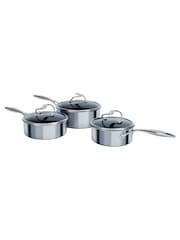 Circulon 3 Piece Silver Circulon C Series Steelshield Clad Hybrid Non Stick 16 18 20cm Saucepans Set - Image 1 of 10