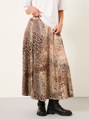 FatFace Sadie Light Brown Layered Animal Midi Skirt - Image 1 of 6