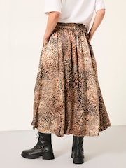 FatFace Sadie Light Brown Layered Animal Midi Skirt - Image 2 of 6