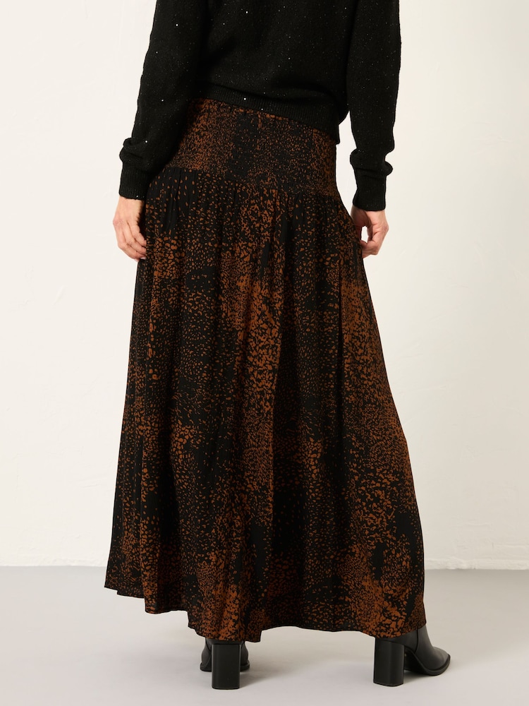 FatFace Harper Black Layered Animal Midi Skirt - Image 2 of 6