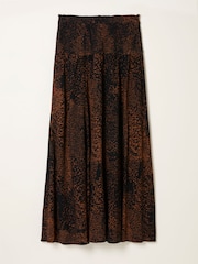 FatFace Harper Black Layered Animal Midi Skirt - Image 6 of 6