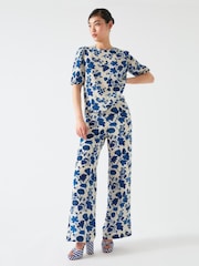 LK Bennett Brielle Birch & Blue Silk China Silk Floral Trousers - תמונה 1 מתוך 4
