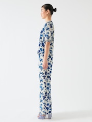 LK Bennett Brielle Birch & Blue Silk China Silk Floral Trousers - תמונה 2 מתוך 4