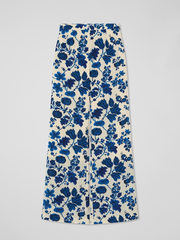 LK Bennett Brielle Birch & Blue Silk China Silk Floral Trousers - תמונה 4 מתוך 4