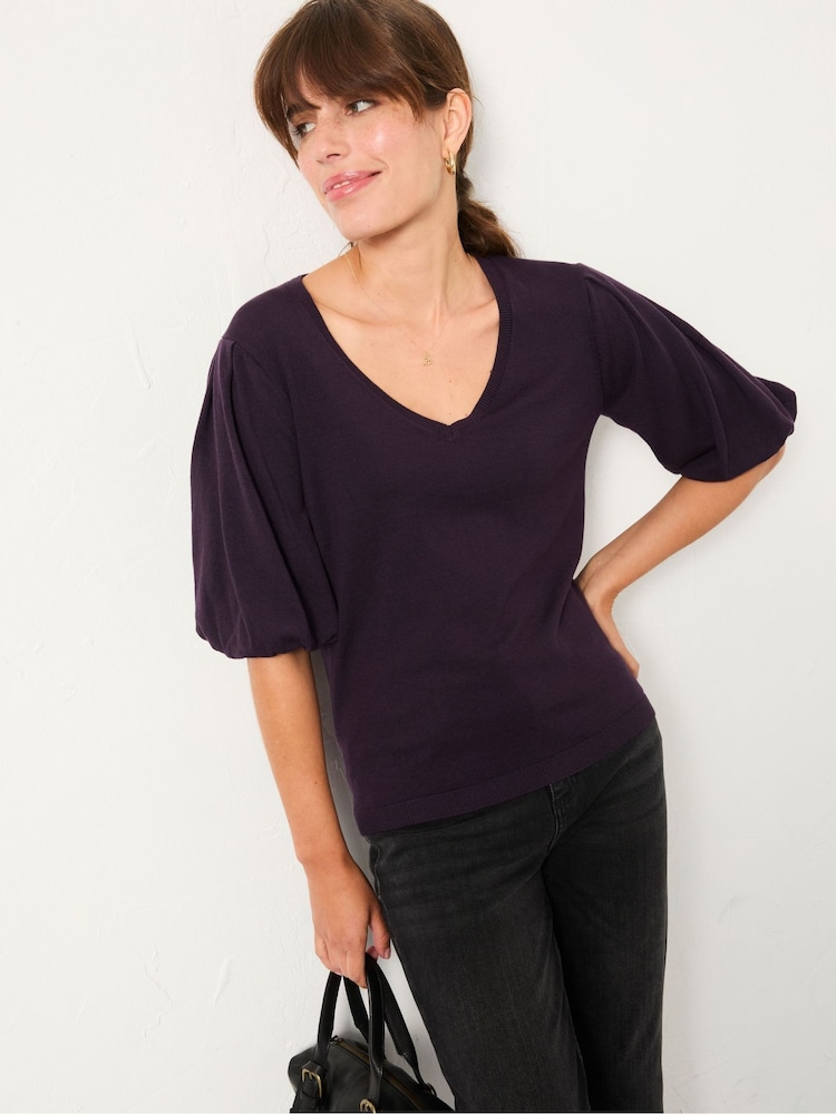FatFace Vienna Dark Purple Knitted Top - Image 1 of 5