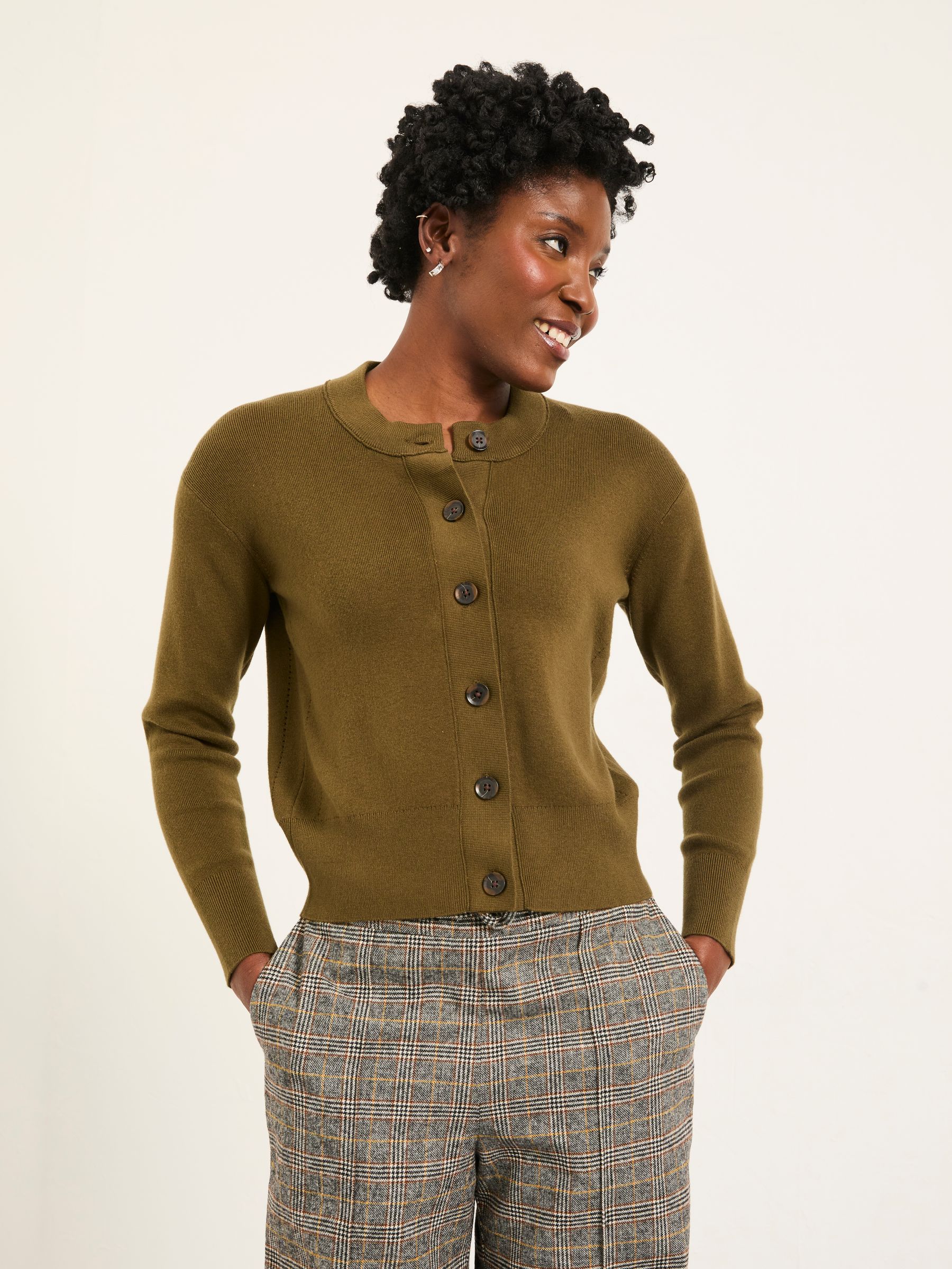 Fatface Selene Olive Green Knitted Cardigan