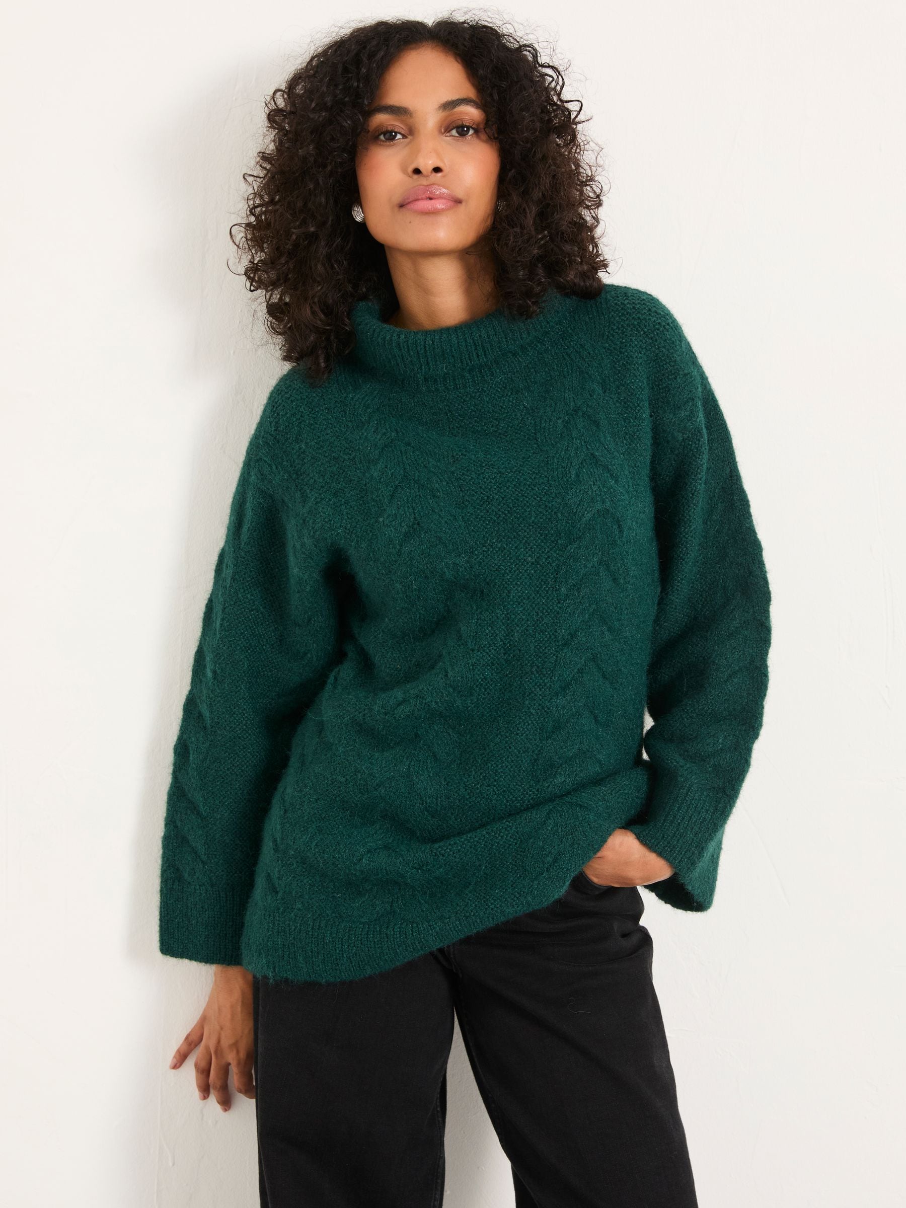 Buy FatFace Celia Jade Green Knitted Roll Neck Jumper from the