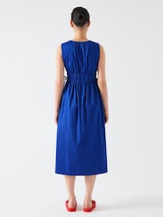 LK Bennett Blue Lea Mazarine Gathered Tie Waist 100% Cotton Dress - Image 2 of 4