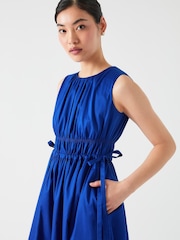 LK Bennett Blue Lea Mazarine Gathered Tie Waist 100% Cotton Dress - Image 4 of 4