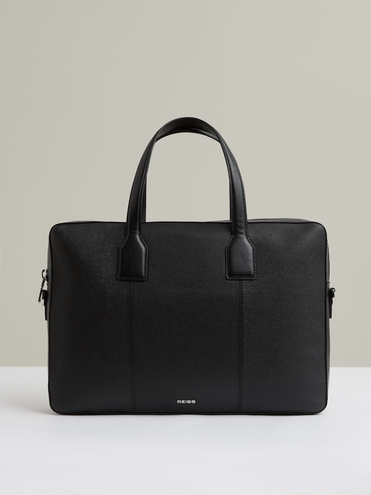 Reiss Black Carlos Micro-Grain Leather Briefcase - Image 1 of 6