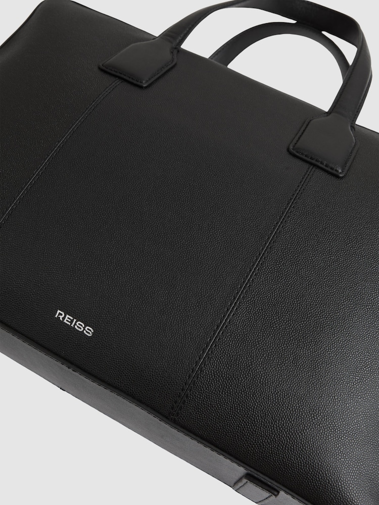 Reiss Black Carlos Micro-Grain Leather Briefcase - Image 6 of 6
