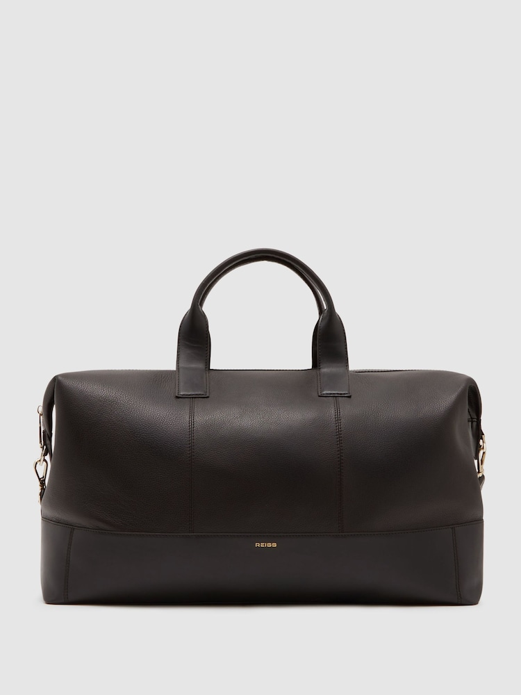 Reiss Dark Brown Colton Micro-Grain Leather Holdall - Image 1 of 5 Reiss Dark Brown Colton Micro-Grain Leather Holdall - Image 1 of 5