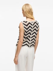 VILA Cream Crochet Striped Knitted Waistcoat - Image 2 of 8