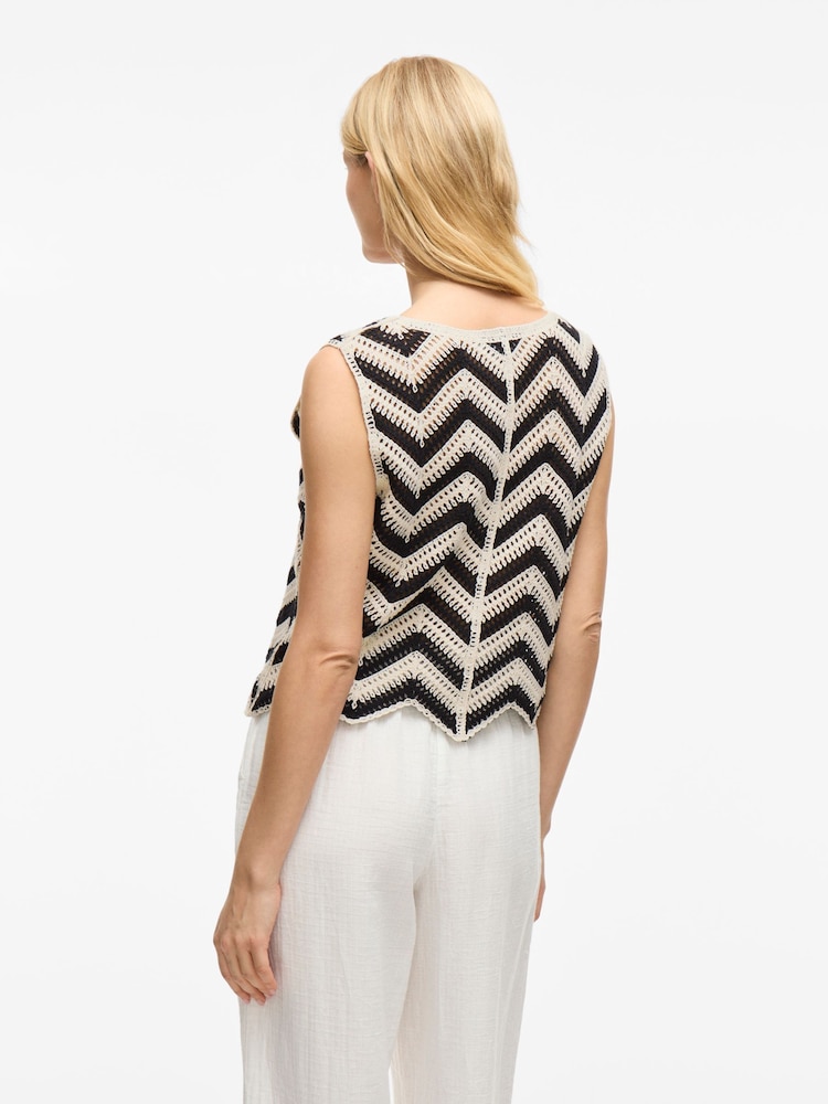 VILA Cream Crochet Striped Knitted Waistcoat - Image 2 of 8