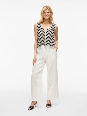 VILA Cream Crochet Striped Knitted Waistcoat - Image 3 of 8