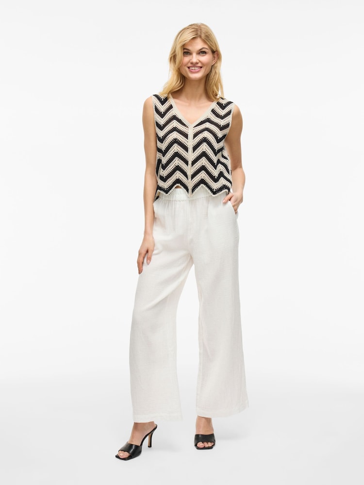 VILA Cream Crochet Striped Knitted Waistcoat - Image 3 of 8