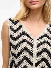 VILA Cream Crochet Striped Knitted Waistcoat - Image 4 of 8