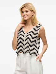 VILA Cream Crochet Striped Knitted Waistcoat - Image 5 of 8