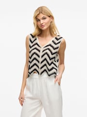 VILA Cream Crochet Striped Knitted Waistcoat - Image 6 of 8