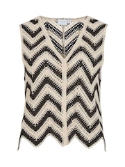 VILA Cream Crochet Striped Knitted Waistcoat - Image 7 of 8