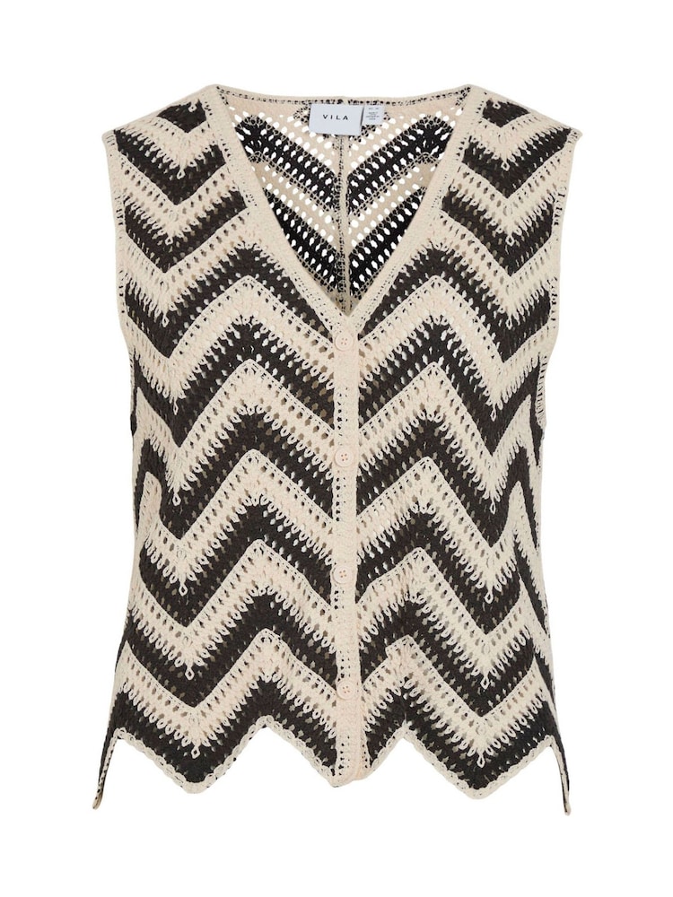 VILA Cream Crochet Striped Knitted Waistcoat - Image 7 of 8