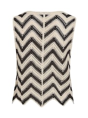 VILA Cream Crochet Striped Knitted Waistcoat - Image 8 of 8