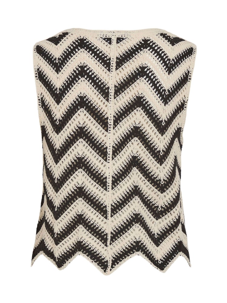 VILA Cream Crochet Striped Knitted Waistcoat - Image 8 of 8