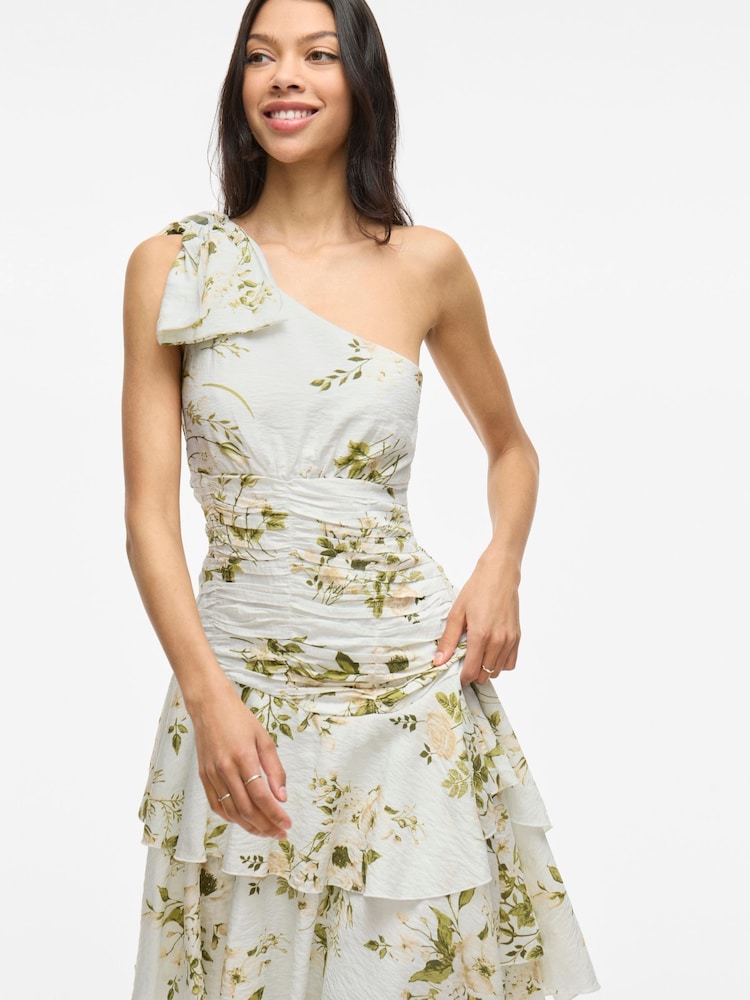 VILA White One Shoulder Floral Ruffle Maxi Dress - Image 1 of 8 VILA White One Shoulder Floral Ruffle Maxi Dress - Image 1 of 8