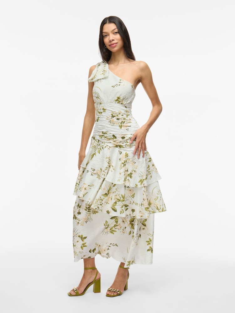 VILA White One Shoulder Floral Ruffle Maxi Dress - Image 2 of 8 VILA White One Shoulder Floral Ruffle Maxi Dress - Image 2 of 8